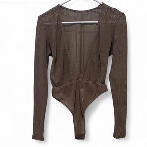ASOS taupe Mesh Long Sleeve Bodysuit, size 8
